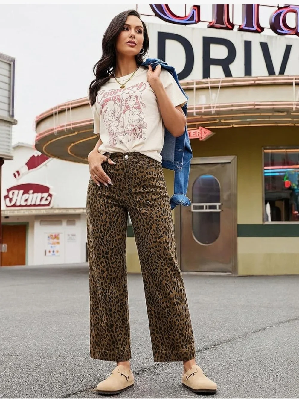 Leopard print high waisted wide leg jeans size 28 medium - Picture 1 of 7